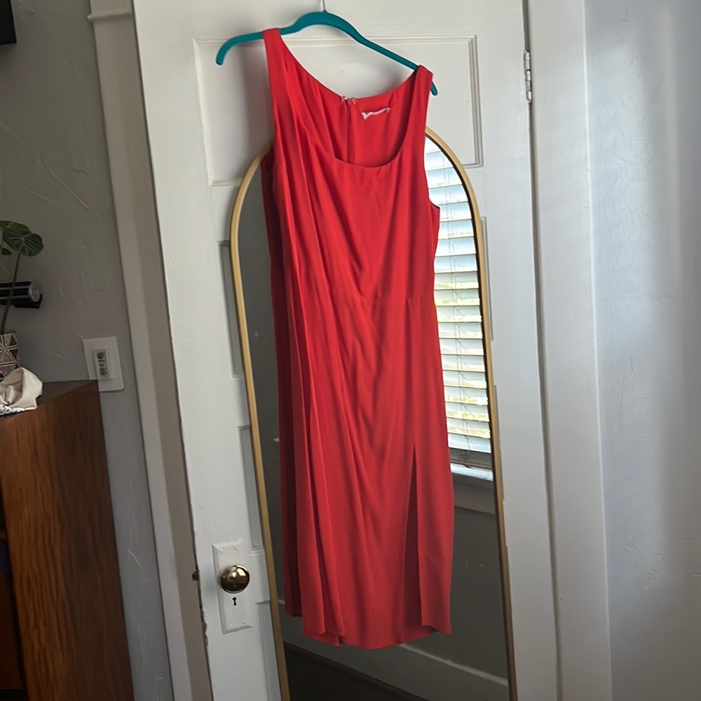 Reformation Red Coral Norton Sheath Midi Split Dress